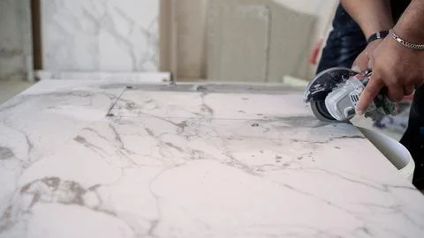 Cutting Ceramic Tile with an Angle Grinder Stock Photos