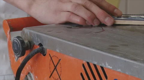 Cutting ceramic tiles. Panoramic view. Stock Footage 43129750