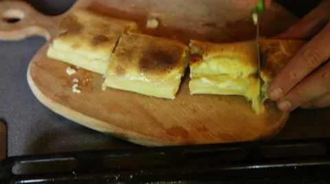 Cutting cheese pie Stock Footage 41301220