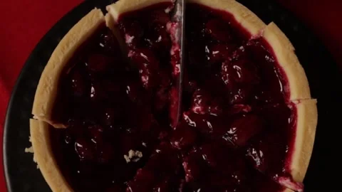 Cutting cherry pie, gourmet cooking in bakery, delicious berry tart Stock Footage 290100320