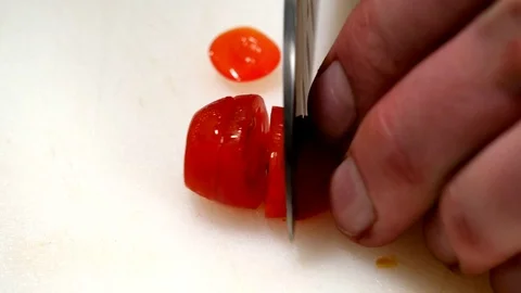 Cutting Cherry Tomato 3 Stock Footage 82847891