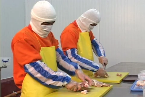 Cutting Chicken meat and testing 스톡 동영상 266281