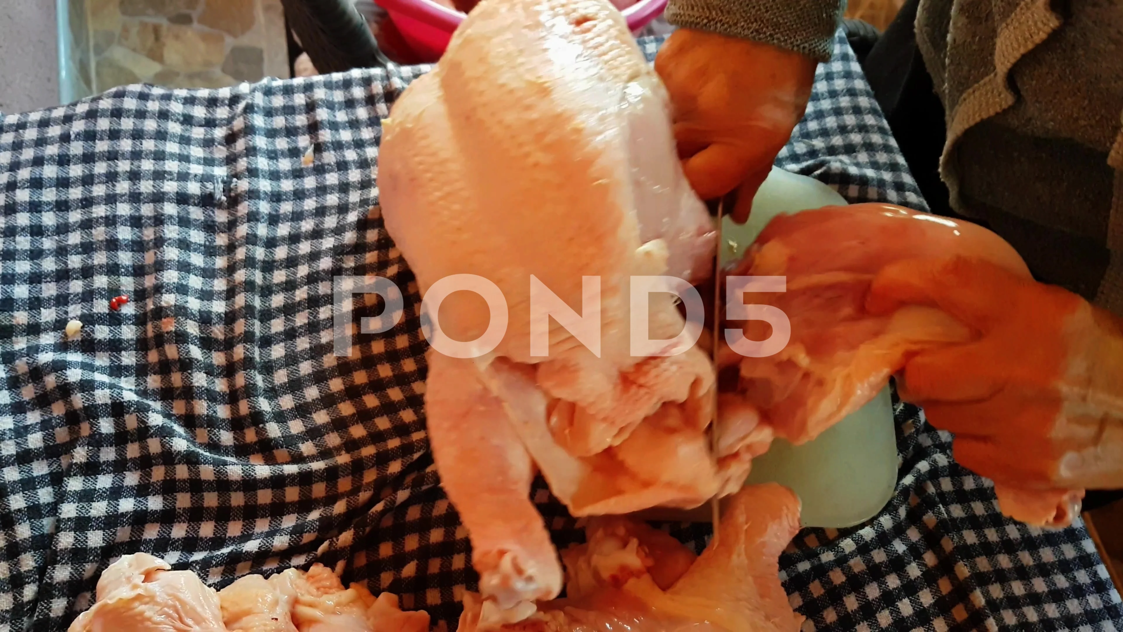 Female Hands Chef Cutting Raw Chicken Meat Breast. Stock Footage
