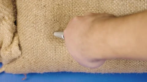 Cutting Coffee Bag with Knife Bluescreen Video stock 171420795