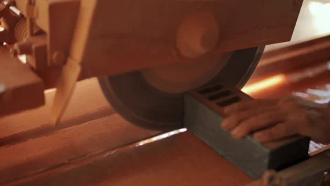 Cutting concrete block with circular saw at construction site Stock Footage 316701896
