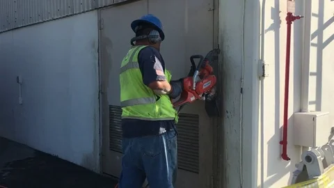 Cutting Concrete Wall Stock Footage 71516592