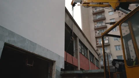 Cutting Concrete Wall Panel with Wall Saw. Construction and Demolition Work Stock Footage 288193112