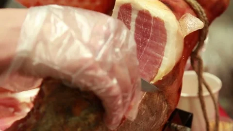 Cutting cooked meat. Stock Footage 70803630