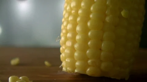 Cutting Corn Kernels Closeup Slowmotion Stock Footage 84058912