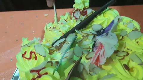 Cutting Cream Cake and Picking Slice by Hand – Celebration Dessert Shot Stock Footage 333192027