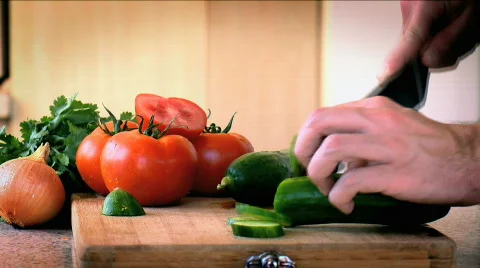 Cutting a Cucumber 2 Stock Footage 730163