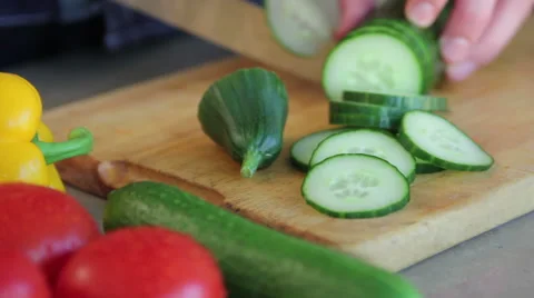 Cutting cucumber Stock Footage 40985551