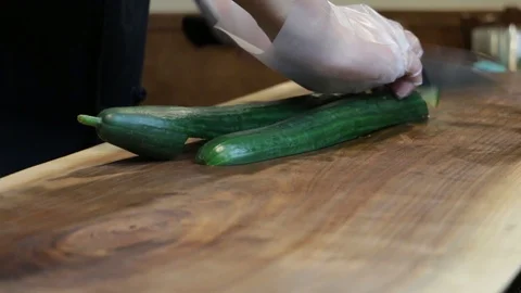 CUTTING CUCUMBER Stock Footage 85664353