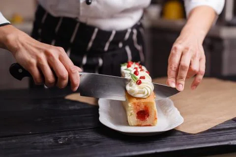 Cutting cupcake filled with decorated Stock Photos