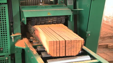 Cutting a cut tree trunk into boards Stock Footage 146864830