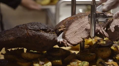 Cutting Delicious Fillet Of Veal Stock Footage 57211368