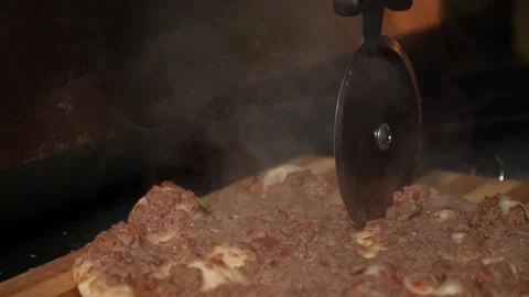 Cutting Delicious Pizza Stock Footage 319207124