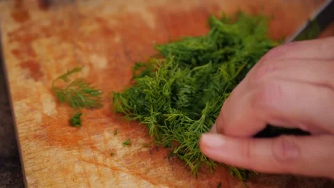 CUTTING DILL CLOSE UP Stock Footage 154002891