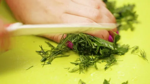 Cutting of dill on salad Stock-Footage 53812862