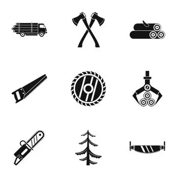 Cutting down trees icons set, simple style Stock Illustration