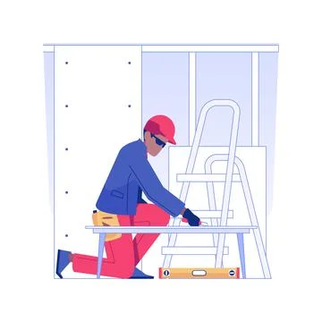 Cutting drywall isolated concept vector illustration. Stock Illustration