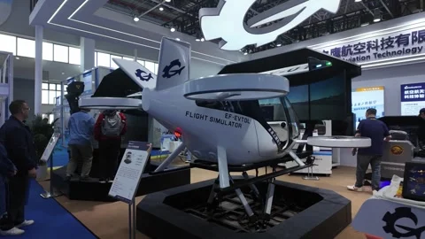 Cutting-edge Flight Simulator at Tech Event for Interactive Experience Stock Footage 324845290