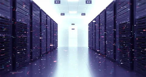 Cutting-Edge Modern Data Center Interior Server Arrays 4K Animation. Stock Footage 326805525