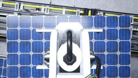 Cutting edge robotic arm placing solar panel on production line Stock Illustration