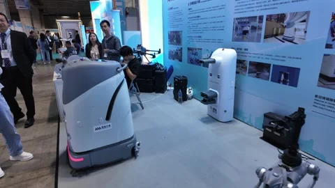 Cutting-Edge Robotics and Technology at Macau International Trade Fair Stock Footage 320160057