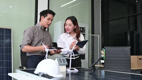 Cutting edge solar panel battery concept with our team of renewable energy .. Stock Footage 313266310