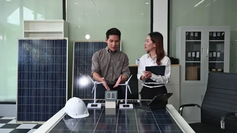 Cutting edge solar panel battery concept with our team of renewable energy .. Stock Footage 313266313