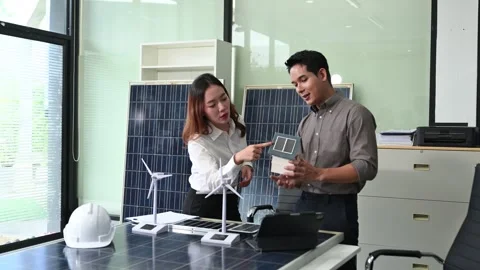 Cutting edge solar panel battery concept with our team of renewable energy .. Stock Footage 313266405