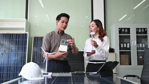 Cutting edge solar panel battery concept with our team of renewable energy .. Stock Footage 313266409
