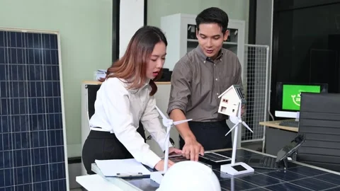Cutting edge solar panel battery concept with our team of renewable energy .. Stock Footage 313266418
