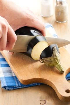 Cutting of eggplant Stock Photos