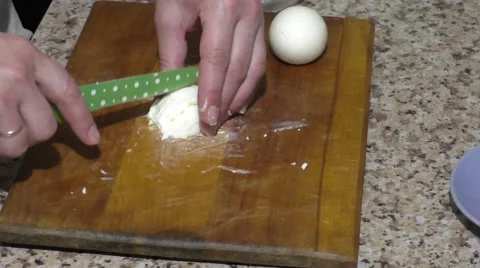 Cutting Eggs For Salad Close up Stock Footage 65398939
