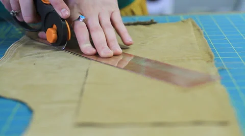 Cutting fabric canvas tailor - 4 clips Stock Footage 37610000