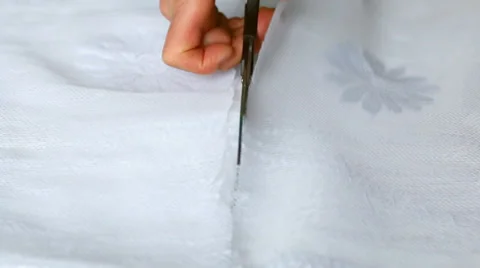Cutting fabric with scissors Vídeo Stock 36521156