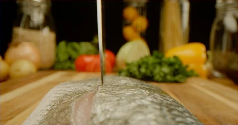 Cutting fish macro shot Stock Footage 126288309