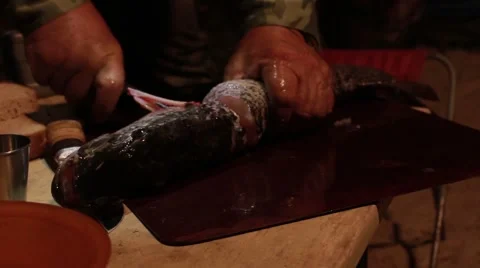 Cutting fish perch Stock Footage 45410887