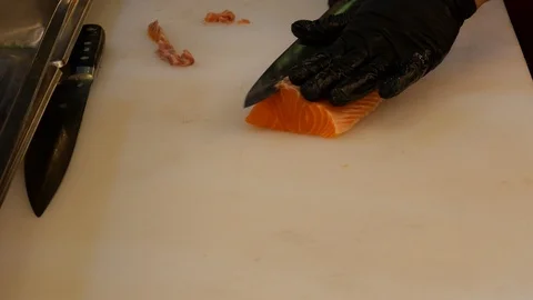 Cutting Fish, Salmon 스톡 동영상 119907316