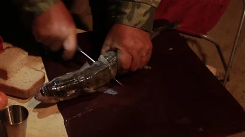 Cutting fish zander Stock Footage 45410886