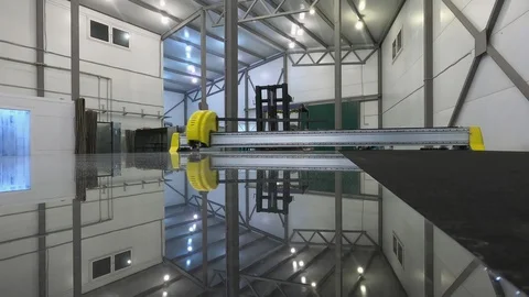 Cutting float glass on an automatic CNC machine.Close-up. 스톡 동영상 124808224