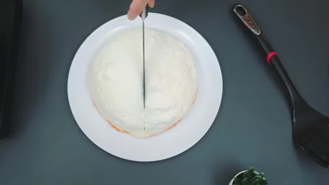 Cutting the fluffy egg omelette cake Stock Footage 252252178