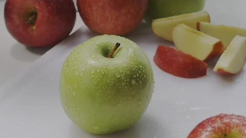 Cutting fresh apples Stock Footage 98298362