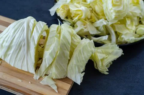 Cutting fresh cabbage vegetable Stock Photos