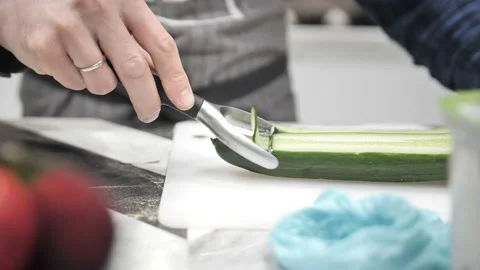 Cutting Fresh Green Cucumber. Stock Footage 171462897