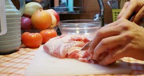 Cutting fresh meat Stock Footage 93537639