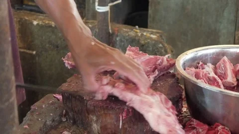 Cutting fresh meat Stock Footage 315631734