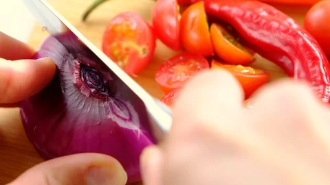 Cutting fresh onion Stock Footage 92793277